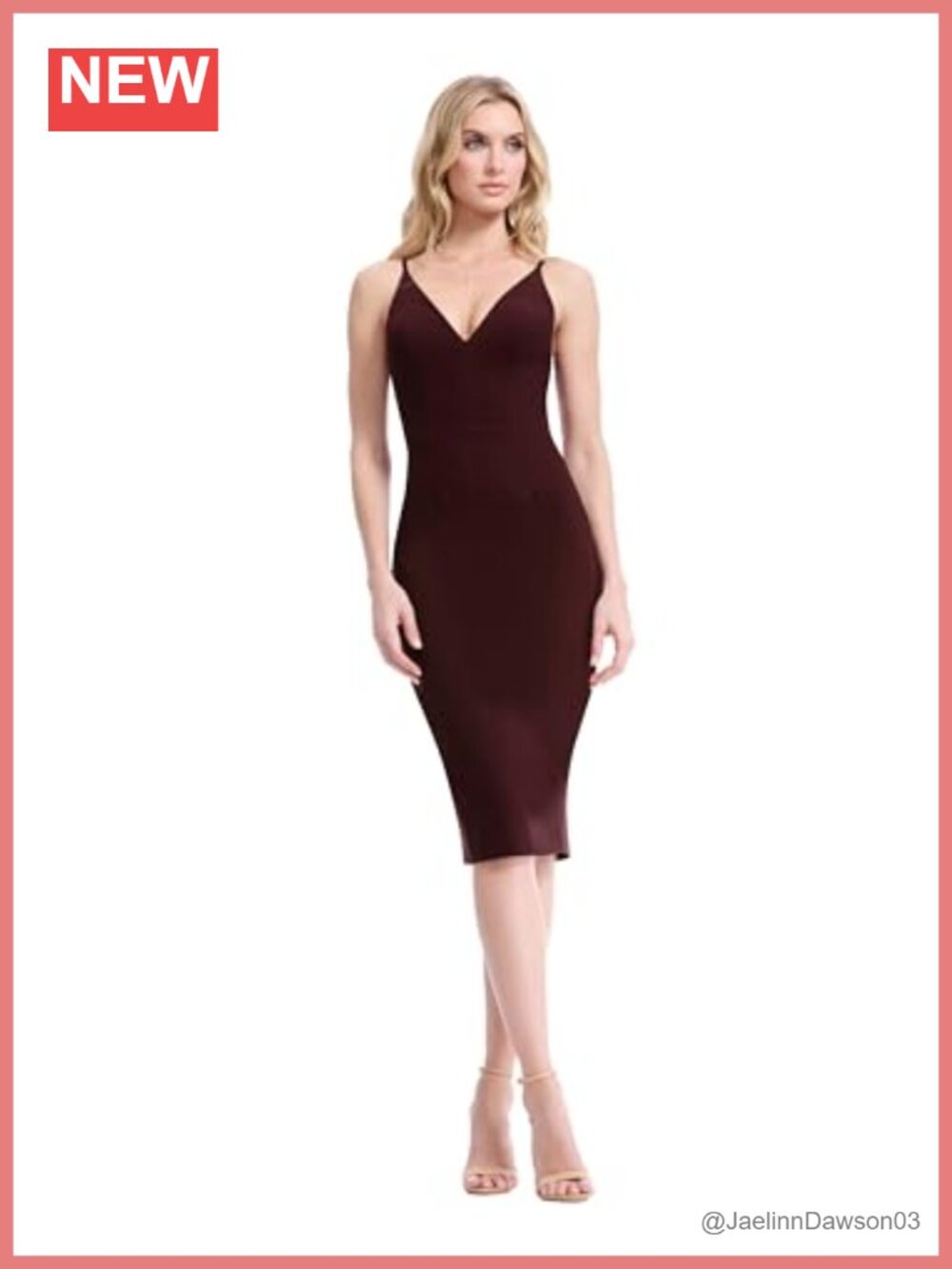 Plunging Sleeveless Fitted Midi Sheath Dress Crepe Party